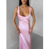Ružové saténové dlhé šaty MIREVE s odhaleným chrbtom (Veľkosť ONESIZE)