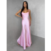 Ružové saténové dlhé šaty MIREVE s odhaleným chrbtom (Veľkosť ONESIZE)