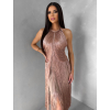 Ružové spoločenské šaty FENDRIA so strapcami (Veľkosť L)