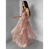 Ružové spoločenské šaty FENDRIA so strapcami (Veľkosť L)
