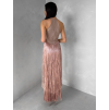 Ružové spoločenské šaty FENDRIA so strapcami (Veľkosť L)