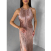 Ružové spoločenské šaty FENDRIA so strapcami (Veľkosť L)