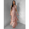 Ružové spoločenské šaty FENDRIA so strapcami (Veľkosť L)