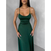 Smaragdové saténové elegantné midi šaty SIMUEL so šnurovaním (Veľkosť ONESIZE)
