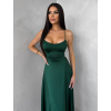 Smaragdové saténové elegantné midi šaty SIMUEL so šnurovaním (Veľkosť ONESIZE)