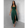 Smaragdové saténové elegantné midi šaty SIMUEL so šnurovaním (Veľkosť ONESIZE)