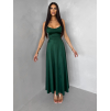 Smaragdové saténové elegantné midi šaty SIMUEL so šnurovaním (Veľkosť ONESIZE)