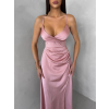 Staroružové dlhé saténové šaty ARANKA na ramienka (Veľkosť ONESIZE)