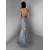 Stříbrné luxusní dlouhé třpytivé šaty MISTRALIS s rozparkem (Veľkosť L)