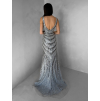 Strieborné luxusné dlhé trblietavé šaty MISTRALIS s rázporkom (Veľkosť L)