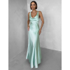 Svetlo zelené saténové dlhé šaty MIREVE s odhaleným chrbtom (Veľkosť ONESIZE)
