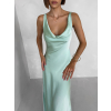 Svetlo zelené saténové dlhé šaty MIREVE s odhaleným chrbtom (Veľkosť ONESIZE)