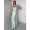 Svetlo zelené saténové dlhé šaty MIREVE s odhaleným chrbtom (Veľkosť ONESIZE)
