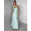 Svetlo zelené saténové dlhé šaty MIREVE s odhaleným chrbtom (Veľkosť ONESIZE)