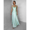 Svetlo zelené saténové dlhé šaty MIREVE s odhaleným chrbtom (Veľkosť ONESIZE)
