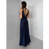 Tmavě modré saténové dlouhé šaty MIREVE s odhalenými zády (Veľkosť ONESIZE)