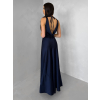 Tmavomodré saténové dlhé šaty MIREVE s odhaleným chrbtom (Veľkosť ONESIZE)