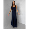 Tmavomodré saténové dlhé šaty MIREVE s odhaleným chrbtom (Veľkosť ONESIZE)