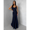 Tmavomodré saténové dlhé šaty MIREVE s odhaleným chrbtom (Veľkosť ONESIZE)