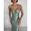 Zelené plesové dlhé trblietavé šaty GALDYNE (Veľkosť L)