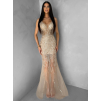 Zlaté trblietavé luxusné plesové nude šaty ROVENSA (Veľkosť L)