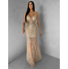 Zlaté trblietavé luxusné plesové nude šaty ROVENSA (Veľkosť L)