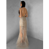 Zlaté trblietavé luxusné plesové nude šaty ROVENSA (Veľkosť L)