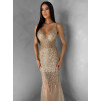 Zlaté trblietavé luxusné plesové nude šaty ROVENSA (Veľkosť L)