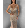 Zlaté trblietavé luxusné plesové nude šaty ROVENSA (Veľkosť L)
