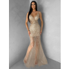 Zlaté trblietavé luxusné plesové nude šaty ROVENSA (Veľkosť L)