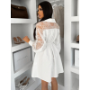 Biele košeľové šaty VYLORIUM s čipkovými rukávmi (Veľkosť ONESIZE)