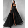 Čierne plesové dlhé trblietavé šaty ZANTHEA s korzetom (Veľkosť L)