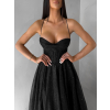 Čierne plesové dlhé trblietavé šaty ZANTHEA s korzetom (Veľkosť L)