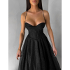 Čierne plesové dlhé trblietavé šaty ZANTHEA s korzetom (Veľkosť L)