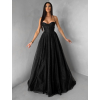 Čierne plesové dlhé trblietavé šaty ZANTHEA s korzetom (Veľkosť L)