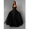 Čierne plesové dlhé trblietavé šaty ZANTHEA s korzetom (Veľkosť L)