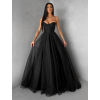 Čierne plesové dlhé trblietavé šaty ZANTHEA s korzetom (Veľkosť L)