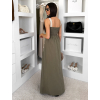 Khaki dlouhé boho šaty HESPERIA na ramínka (Veľkosť M/L)