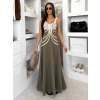 Kaki dlhé boho šaty HESPERIA na ramienka (Veľkosť M/L)
