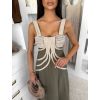 Khaki dlouhé boho šaty HESPERIA na ramínka (Veľkosť M/L)