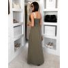 Khaki dlouhé boho šaty HESPERIA na ramínka (Veľkosť M/L)