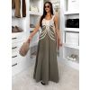 Khaki dlouhé boho šaty HESPERIA na ramínka (Veľkosť M/L)