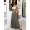 Khaki dlouhé boho šaty HESPERIA na ramínka (Veľkosť M/L)