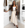 Krémová elegantná dlhá midi sukňa MONTESSA s opaskom (Veľkosť L)