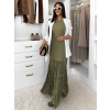 Olivové dlhé šaty CYLARA so strapcami (Veľkosť M/L)