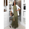 Olivové dlhé šaty CYLARA so strapcami (Veľkosť M/L)