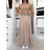 Světle hnědá dlouhá stylová sukně JUVANTE s páskem (Veľkosť L)