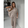 Béžový nohavicový luxusný elegantný komplet ECRIA (Veľkosť ONESIZE)