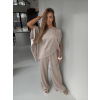 Béžový nohavicový luxusný elegantný komplet ECRIA (Veľkosť ONESIZE)