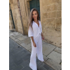 Biely 100% ľan nohavicový košeľový komplet ORIANA (Veľkosť ONESIZE)